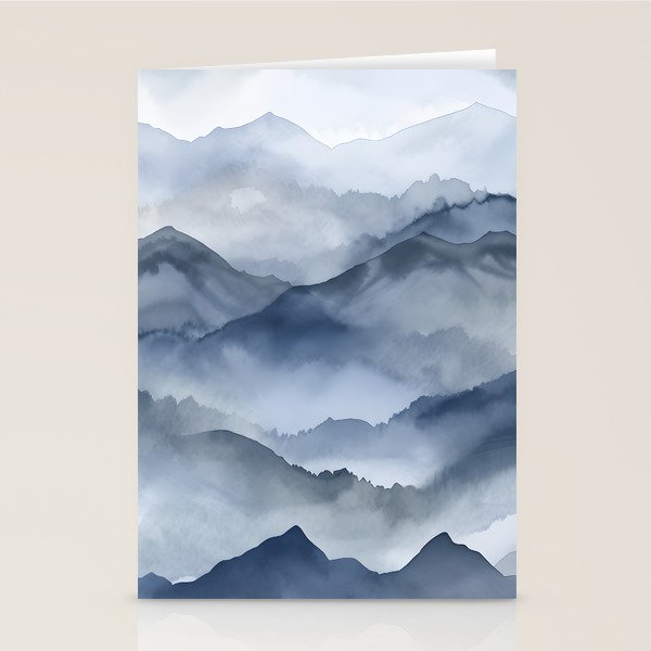 Foggy Mountains Wanderlust Blue Boho Stationery Card Gallery Image 2