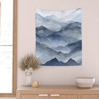 Foggy Mountains Wanderlust Blue Boho Wall Tapestry Gallery Image 2