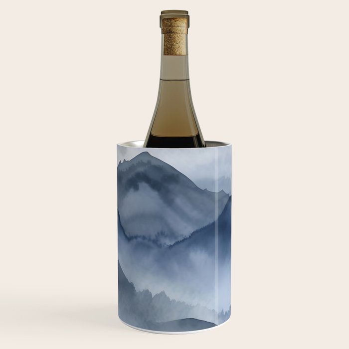 Foggy Mountains Wanderlust Blue Boho Wine Chiller Gallery Image 2