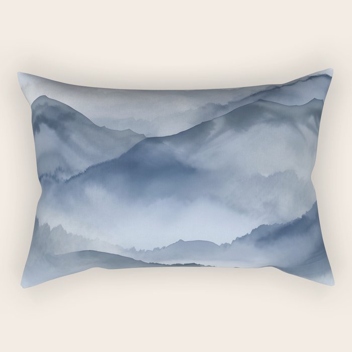 Foggy Mountains Wanderlust Blue Boho Rectangular Pillow Gallery Image 1