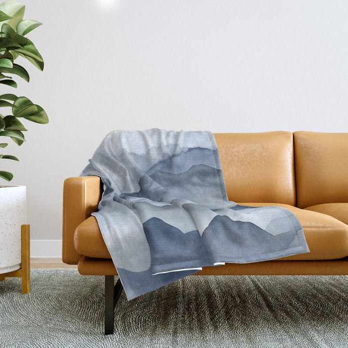 Foggy Mountains Wanderlust Blue Boho Throw Blanket Gallery Image 1