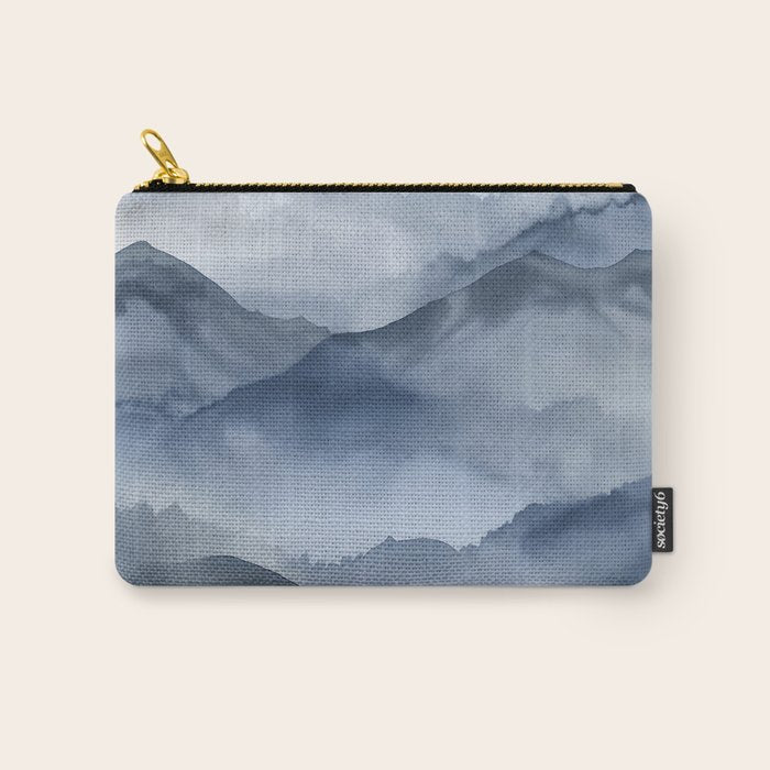 Foggy Mountains Wanderlust Blue Boho Carry All Pouch Gallery Image 1