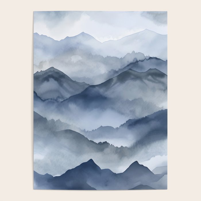 Foggy Mountains Wanderlust Blue Boho Poster Gallery Image 4