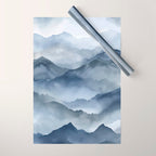 Foggy Mountains Wanderlust Blue Boho Wrapping Paper Gallery Image 1