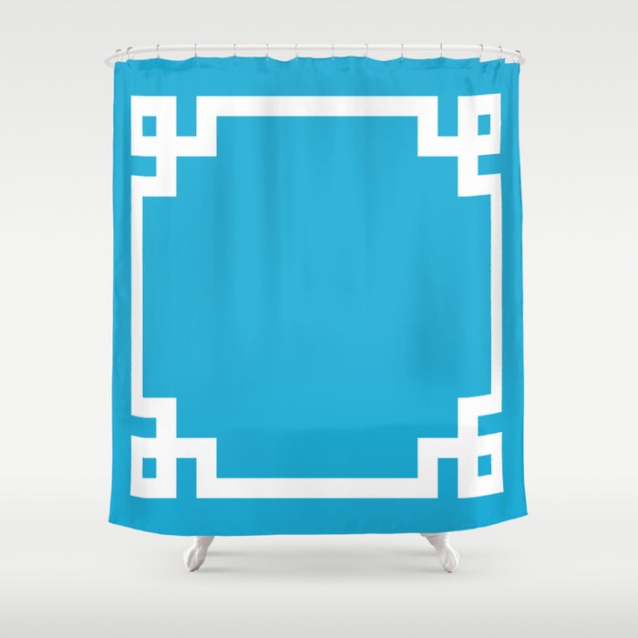 Bright Sky Blue and White Greek Key Border Shower Curtain Gallery Image 1