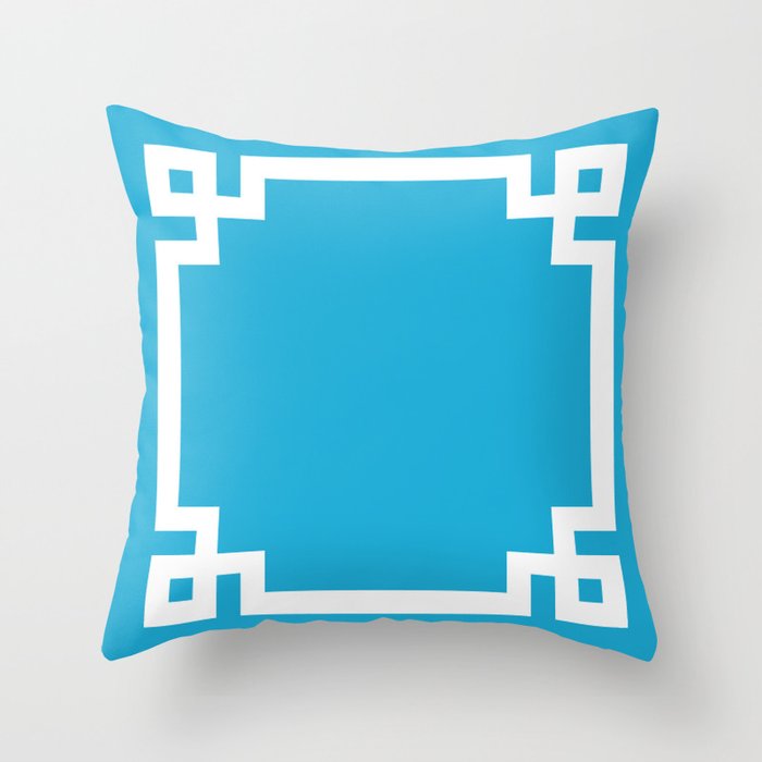 Bright Sky Blue and White Greek Key Border Throw Pillow Gallery Image 6