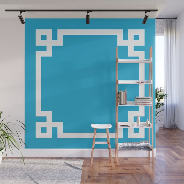 Bright Sky Blue and White Greek Key Border Wall Mural Gallery Image 1