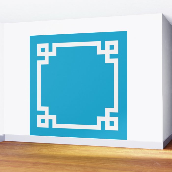 Bright Sky Blue and White Greek Key Border Wall Mural Gallery Image 2
