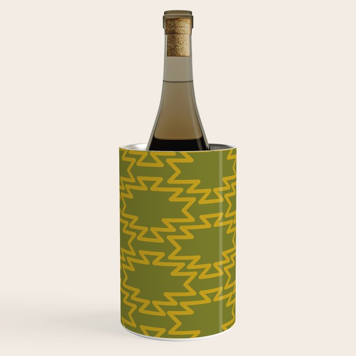 Southwest Azteca - Geometric Pattern in Mid Century Mod Mustard and Olive Green Wine Chiller Gallery Image 2
