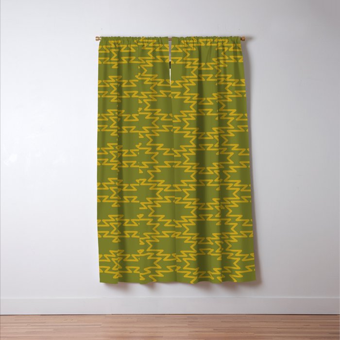 Southwest Azteca - Geometric Pattern in Mid Century Mod Mustard and Olive Green Window Curtain Gallery Image 3