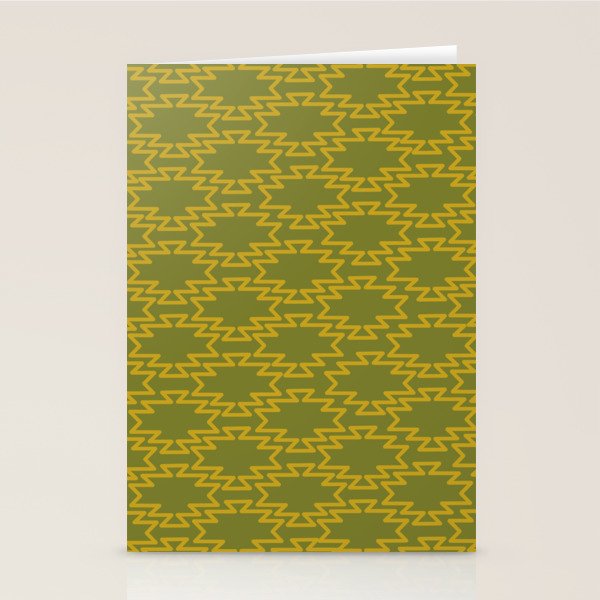 Southwest Azteca - Geometric Pattern in Mid Century Mod Mustard and Olive Green Stationery Card Gallery Image 2