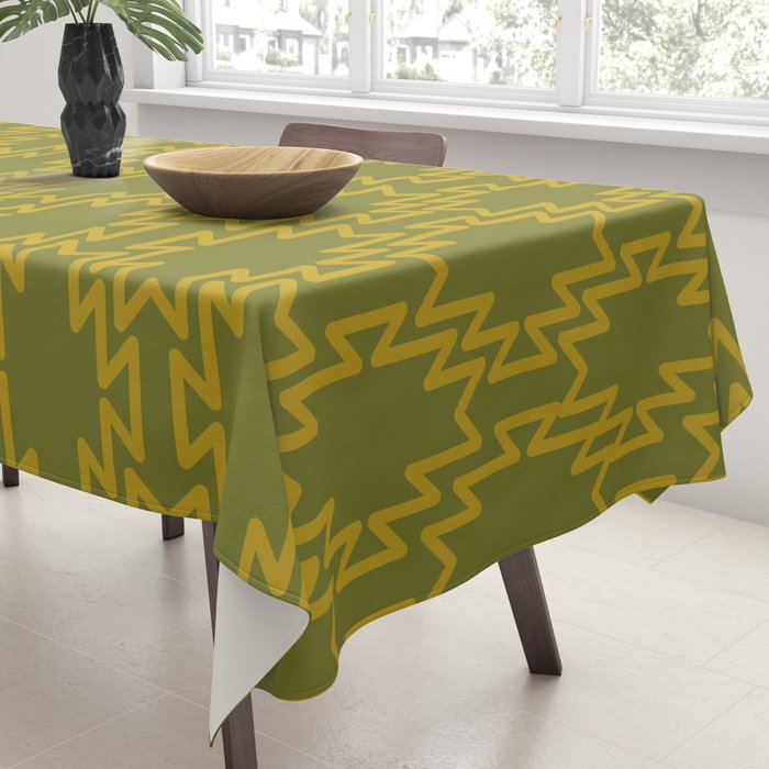 Southwest Azteca - Geometric Pattern in Mid Century Mod Mustard and Olive Green Tablecloth Gallery Image 3