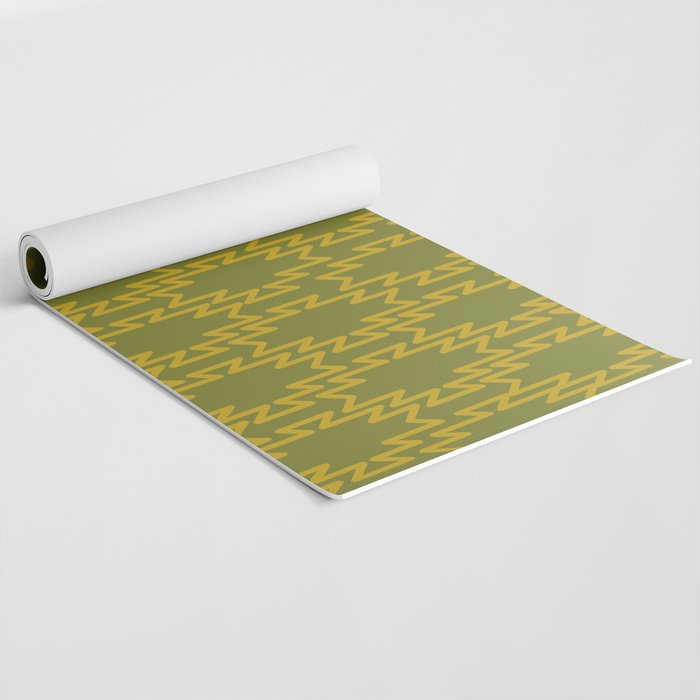 Southwest Azteca - Geometric Pattern in Mid Century Mod Mustard and Olive Green Yoga Mat Gallery Image 2