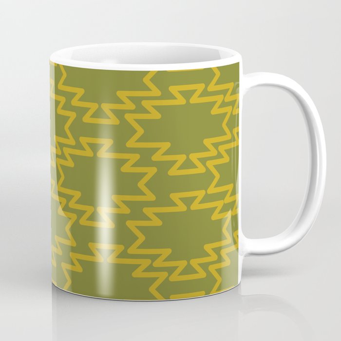 Southwest Azteca - Geometric Pattern in Mid Century Mod Mustard and Olive Green Coffee Mug Gallery Image 1