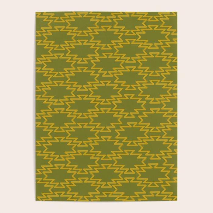 Southwest Azteca - Geometric Pattern in Mid Century Mod Mustard and Olive Green Poster Gallery Image 1