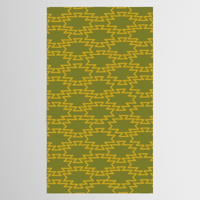 Southwest Azteca - Geometric Pattern in Mid Century Mod Mustard and Olive Green Tablecloth Gallery Image 2