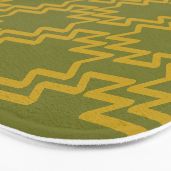 Southwest Azteca - Geometric Pattern in Mid Century Mod Mustard and Olive Green Bath Mat Gallery Image 3