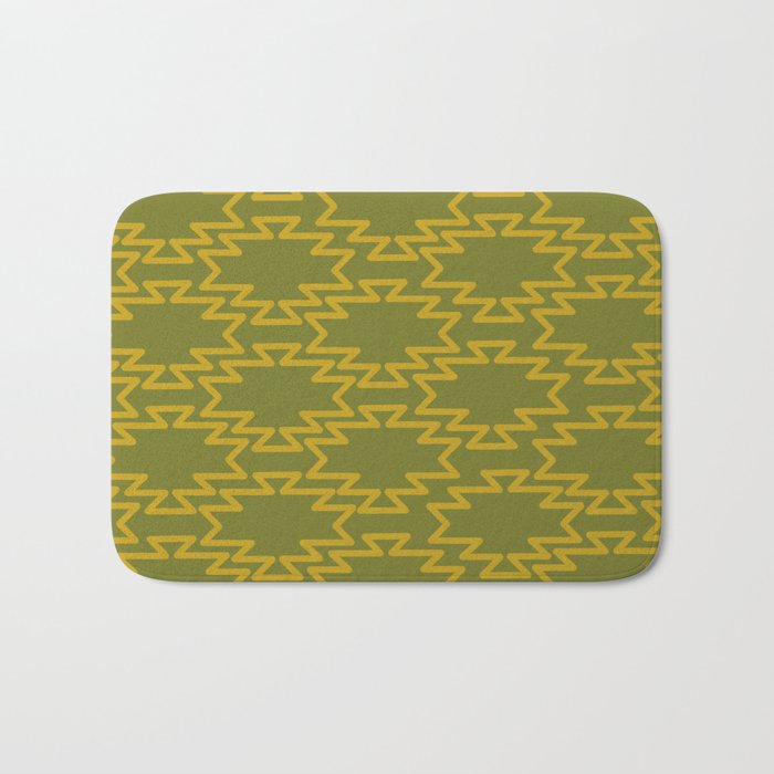 Southwest Azteca - Geometric Pattern in Mid Century Mod Mustard and Olive Green Bath Mat Gallery Image 1