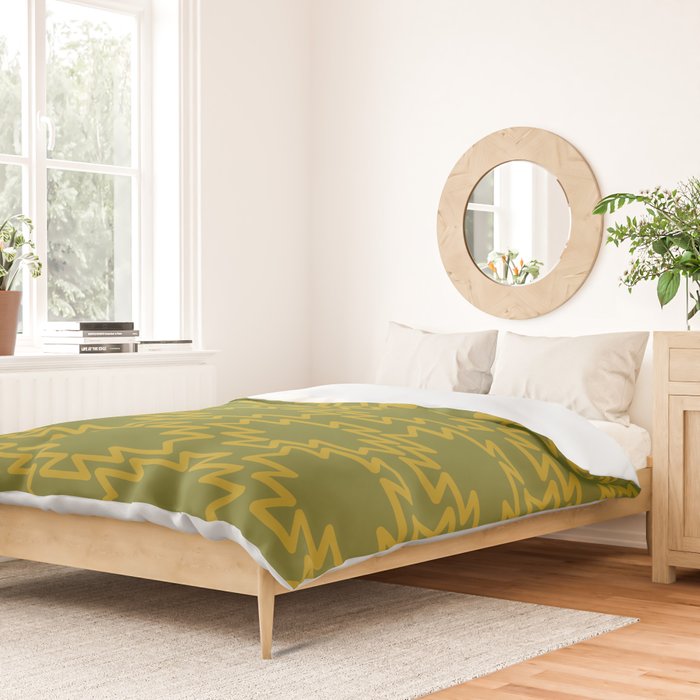 Southwest Azteca - Geometric Pattern in Mid Century Mod Mustard and Olive Green Duvet Cover Gallery Image 2