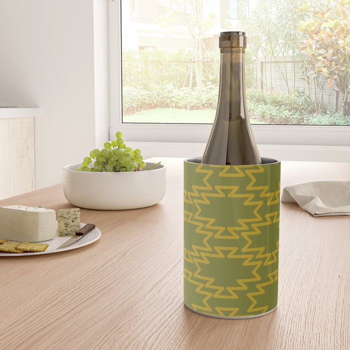 Southwest Azteca - Geometric Pattern in Mid Century Mod Mustard and Olive Green Wine Chiller Gallery Image 4