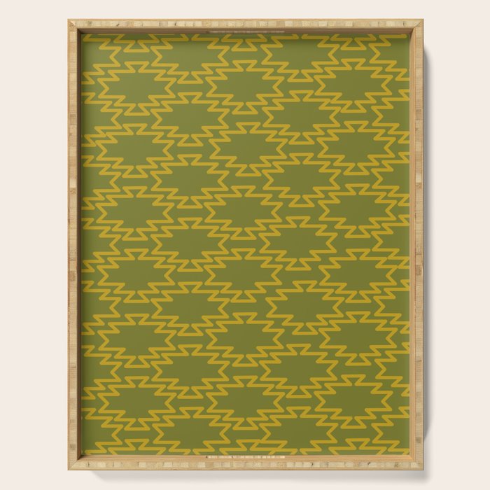 Southwest Azteca - Geometric Pattern in Mid Century Mod Mustard and Olive Green Serving Tray Gallery Image 1