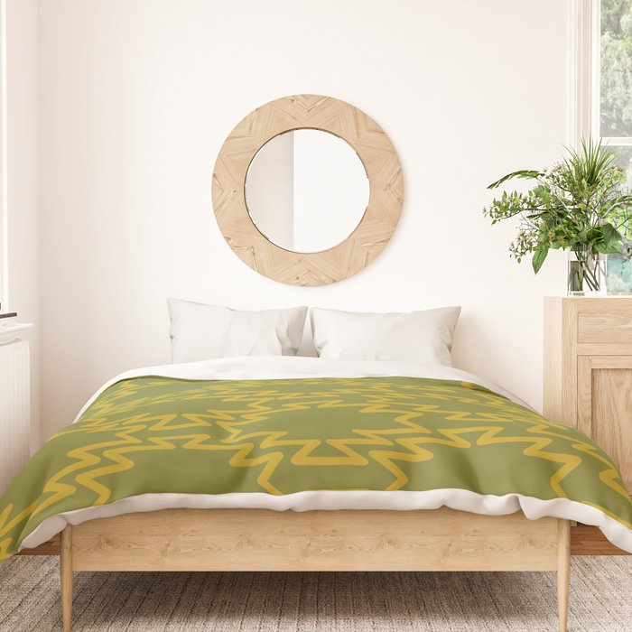 Southwest Azteca - Geometric Pattern in Mid Century Mod Mustard and Olive Green Duvet Cover Gallery Image 3