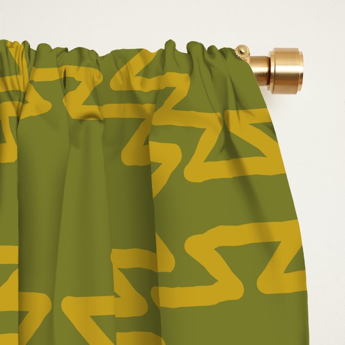 Southwest Azteca - Geometric Pattern in Mid Century Mod Mustard and Olive Green Window Curtain Gallery Image 2