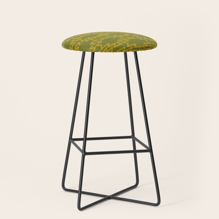 Southwest Azteca - Geometric Pattern in Mid Century Mod Mustard and Olive Green Stool Gallery Image 1