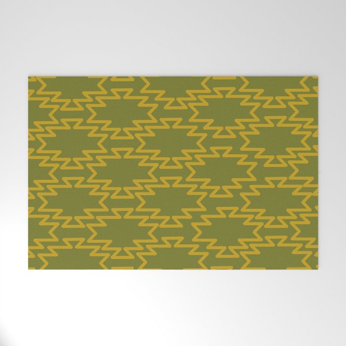 Southwest Azteca - Geometric Pattern in Mid Century Mod Mustard and Olive Green Welcome Mat Gallery Image 1