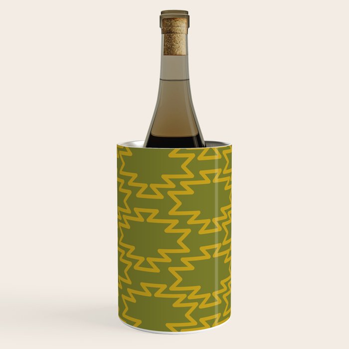 Southwest Azteca - Geometric Pattern in Mid Century Mod Mustard and Olive Green Wine Chiller Gallery Image 3