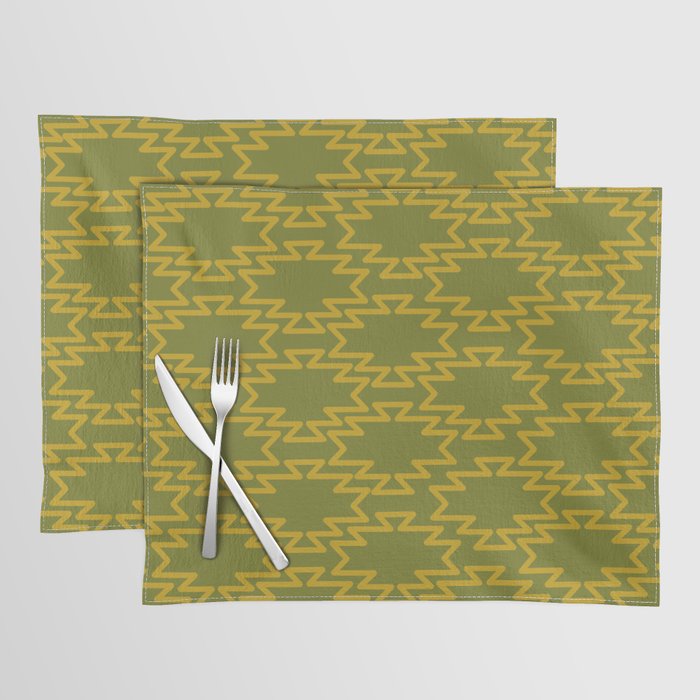 Southwest Azteca - Geometric Pattern in Mid Century Mod Mustard and Olive Green Placemat Gallery Image 1