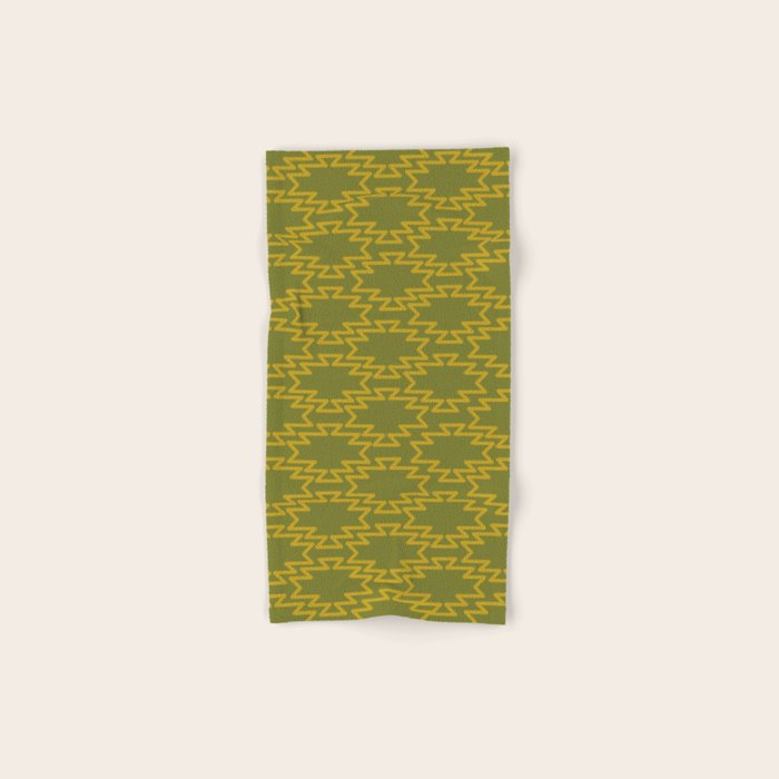 Southwest Azteca - Geometric Pattern in Mid Century Mod Mustard and Olive Green Bath Towel Gallery Image 1