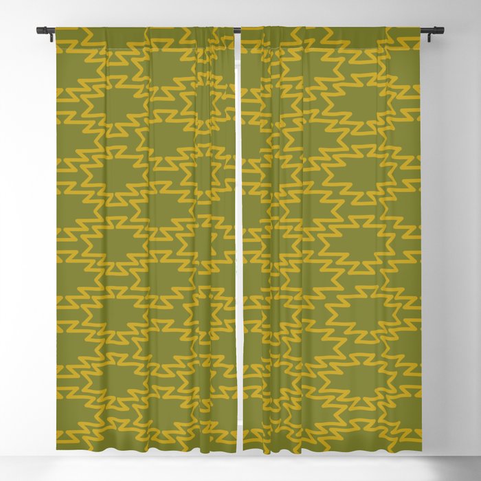 Southwest Azteca - Geometric Pattern in Mid Century Mod Mustard and Olive Green Window Curtain Gallery Image 1