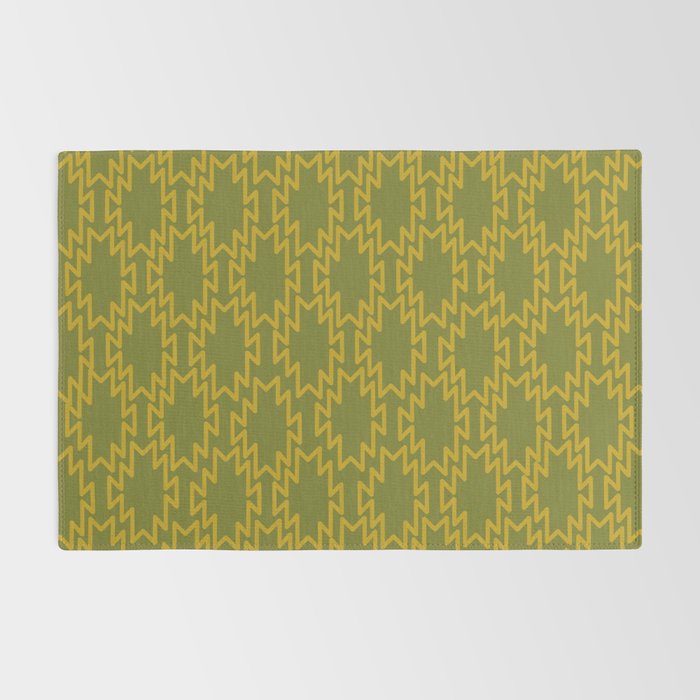 Southwest Azteca - Geometric Pattern in Mid Century Mod Mustard and Olive Green Rug Gallery Image 2