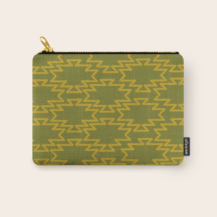 Southwest Azteca - Geometric Pattern in Mid Century Mod Mustard and Olive Green Carry All Pouch Gallery Image 1