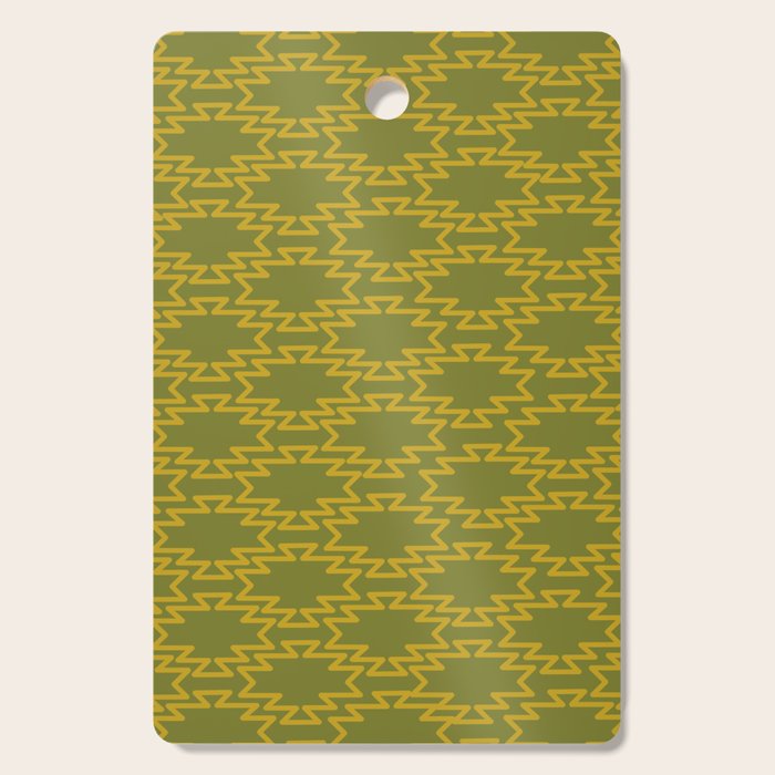 Southwest Azteca - Geometric Pattern in Mid Century Mod Mustard and Olive Green Cutting Board Gallery Image 1