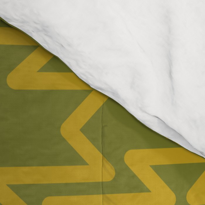 Southwest Azteca - Geometric Pattern in Mid Century Mod Mustard and Olive Green Comforter Gallery Image 4