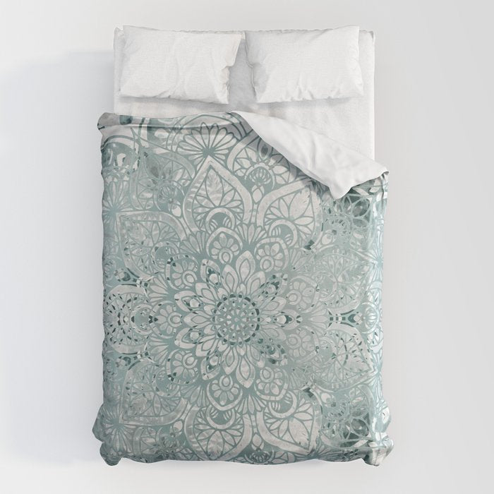 Yoga, Mandala, Prints Green, Wall Art Boho Duvet Cover Gallery Image 1