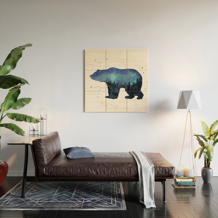 Forest Bear Silhouette Watercolor Galaxy Wood Wall Art Gallery Image 2