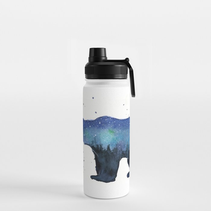 Forest Bear Silhouette Watercolor Galaxy Water Bottle Gallery Image 2