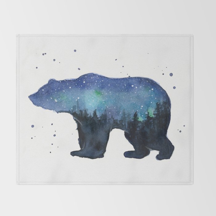 Forest Bear Silhouette Watercolor Galaxy Throw Blanket Gallery Image 2