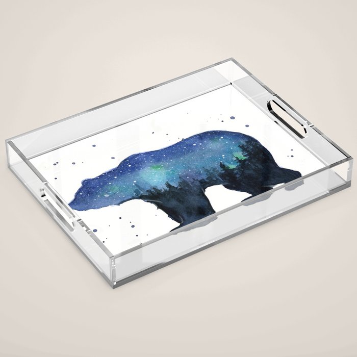 Forest Bear Silhouette Watercolor Galaxy Acrylic Tray Gallery Image 1