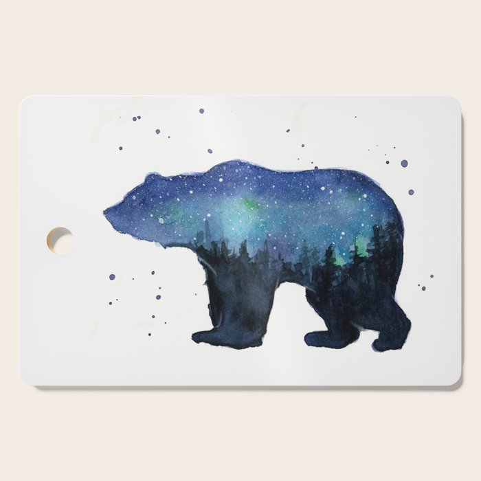 Forest Bear Silhouette Watercolor Galaxy Cutting Board Gallery Image 1