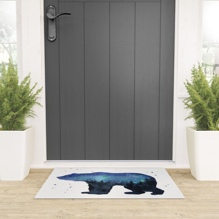Forest Bear Silhouette Watercolor Galaxy Welcome Mat Gallery Image 3