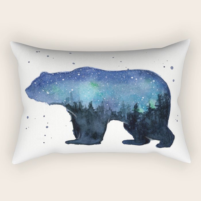 Forest Bear Silhouette Watercolor Galaxy Rectangular Pillow Gallery Image 2