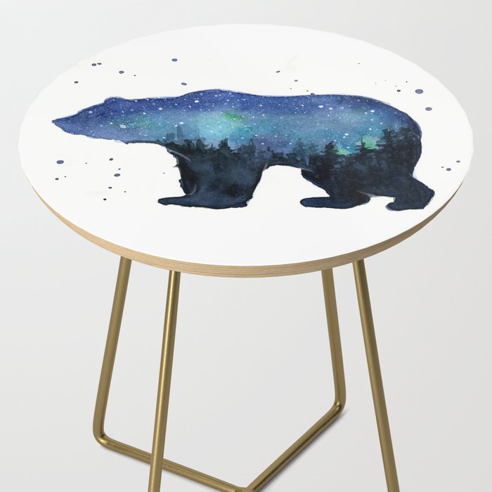 Forest Bear Silhouette Watercolor Galaxy Side Table Gallery Image 2