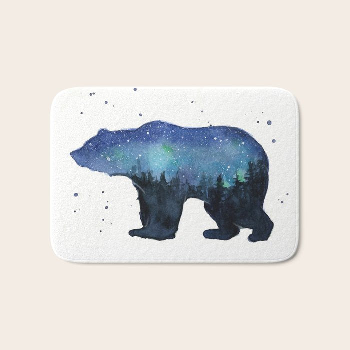 Forest Bear Silhouette Watercolor Galaxy Bath Mat Gallery Image 1