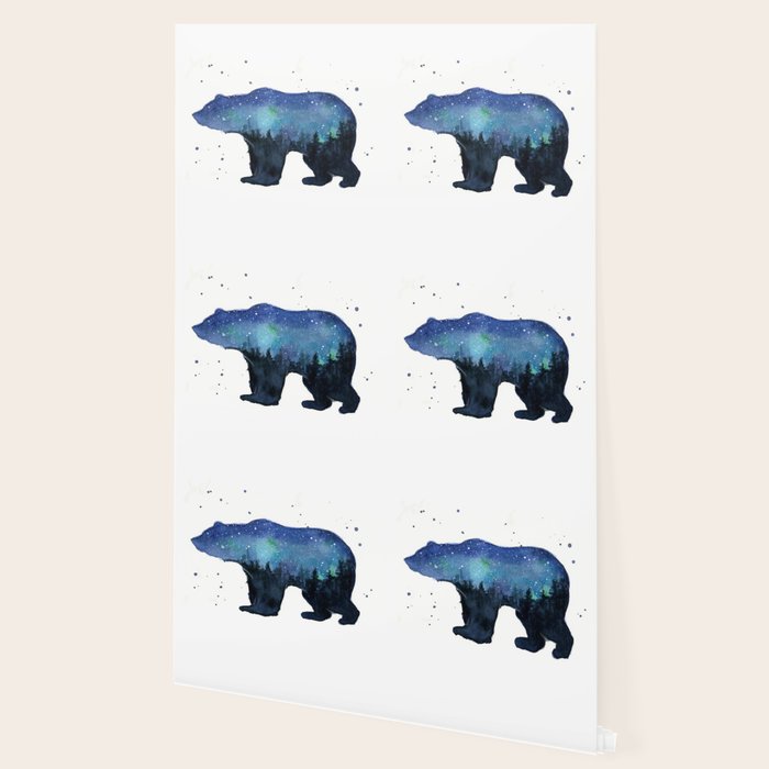 Forest Bear Silhouette Watercolor Galaxy Wallpaper Gallery Image 2