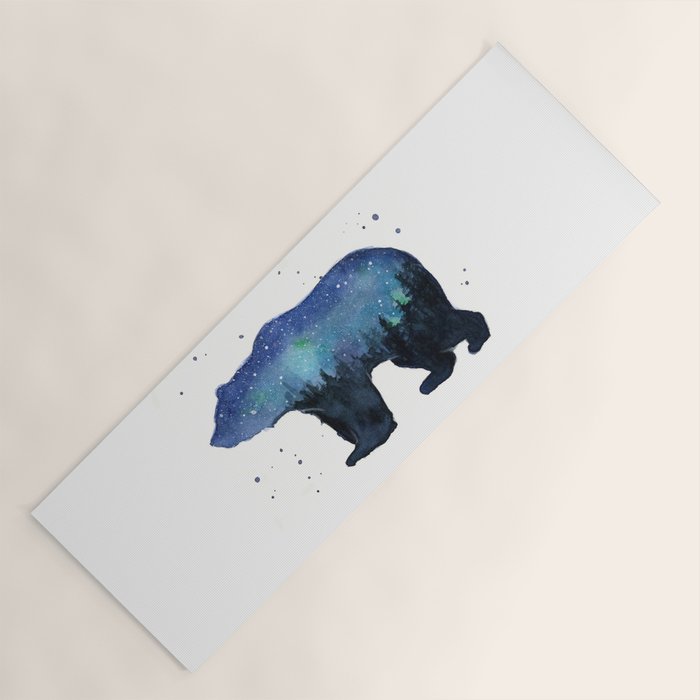 Forest Bear Silhouette Watercolor Galaxy Yoga Mat Gallery Image 1