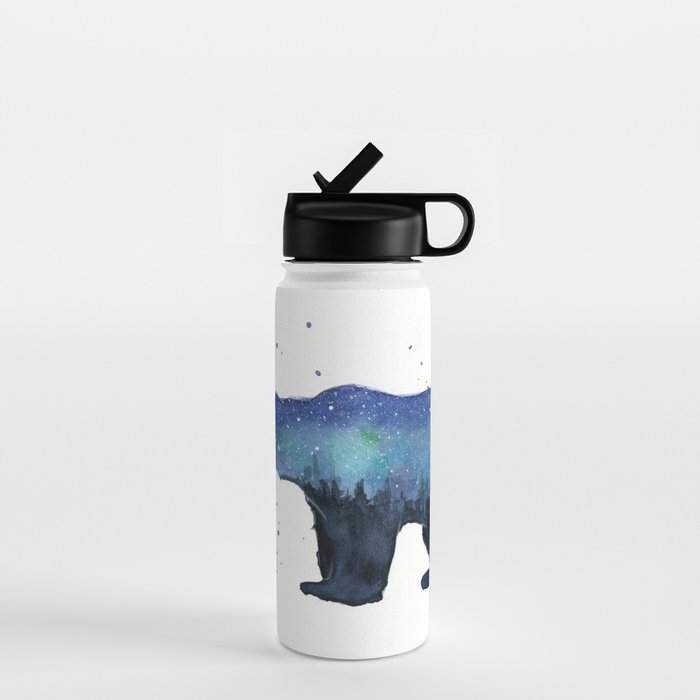 Forest Bear Silhouette Watercolor Galaxy Water Bottle Gallery Image 1